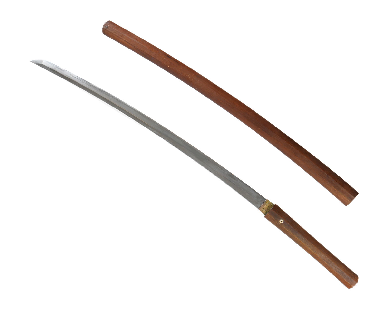 Antique Japanese Katana Sword: 26" Shinogi Zukuri blade, signed Kuneshige 7 1/8" nagako. Overall 38" long in saya. Please see full appraisal and description below from a Japanese sword expert. From the collection of noted collector