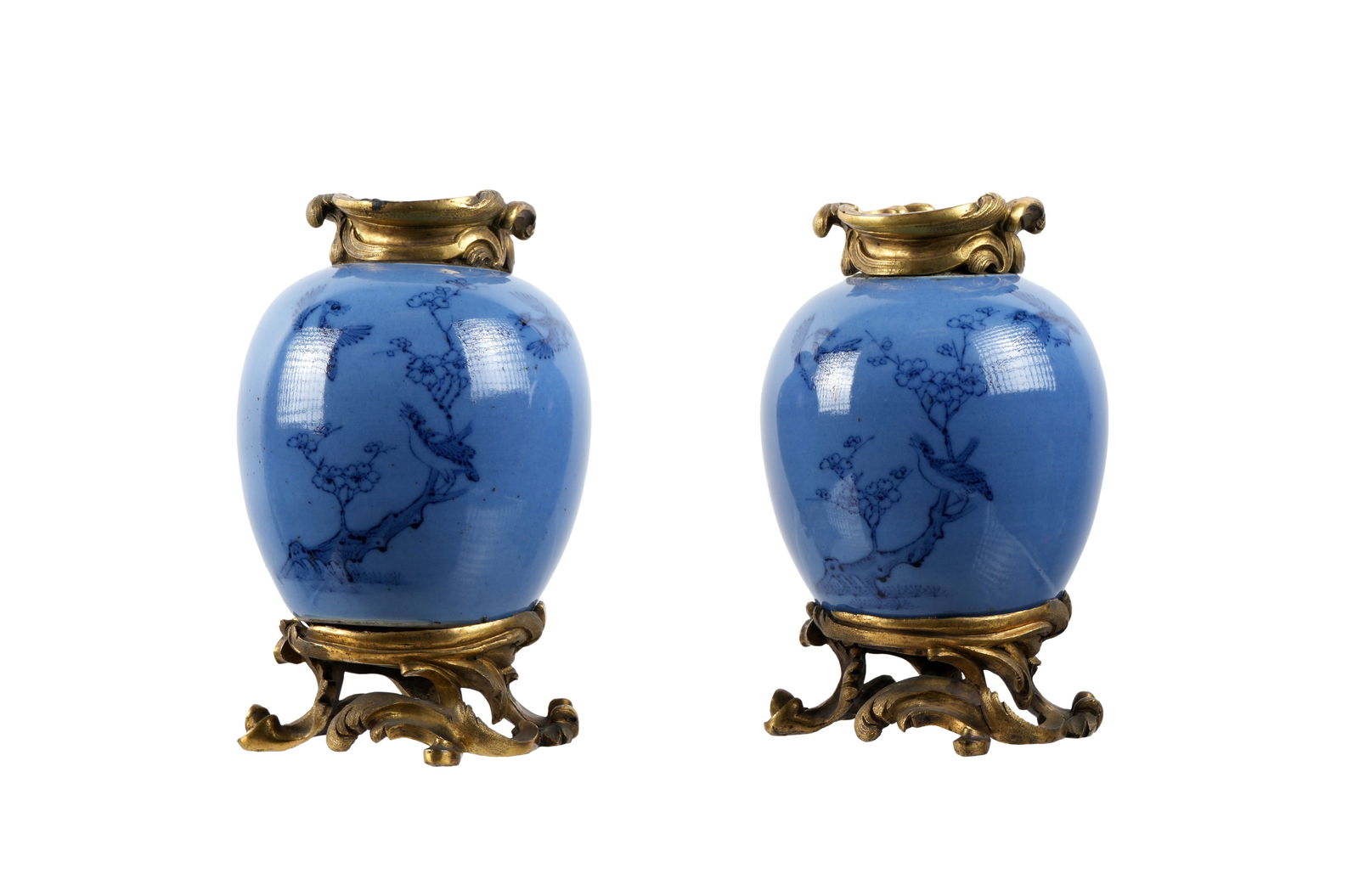 Pair Chinese Blue Glaze Gilt Bronze Mounted Vases (1 of 8)