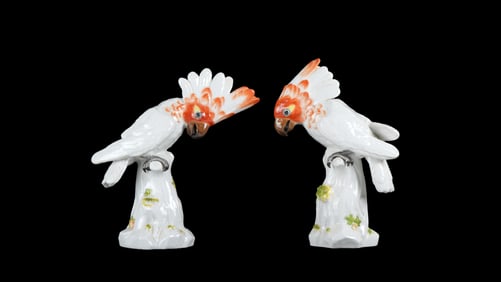 Pair Meissen Porcelain Parrots