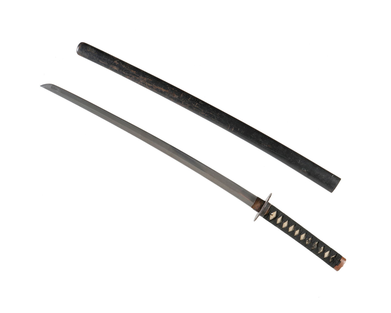 Antique Japanese Kunitsugu Katana Sword: 22 7/8" Shinogi Zukuri blade, Kunitsugu signed 6" nagako, lacquered wood saya, overall 35".. Please see full appraisal and description in pictures from a Japanese sword expert. From the collection of