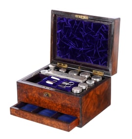 English Burlwood Necessaire de Toilette Travel Box