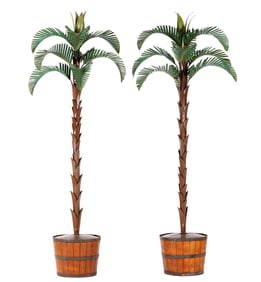 Impressive Pair Tole Palm Tree Torchieres