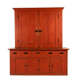 Large 19th Century American Red Stained Cabinet