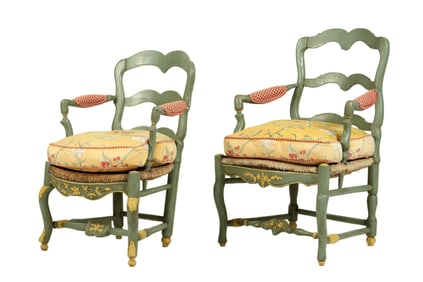 Near Pair French 18th Century Painted Armchairs