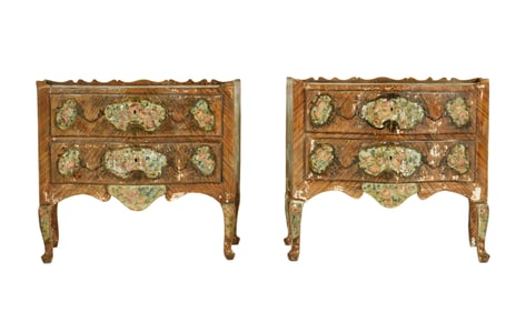 Pair 18th C. Sicilian Italian Painted Commodes