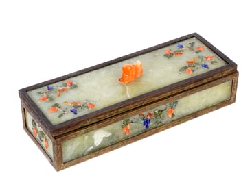 Chinese Jade and Stone Mounted Bronze Box