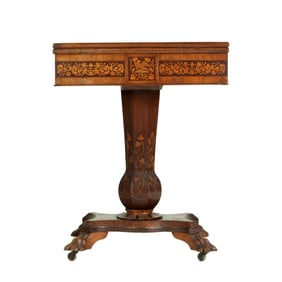 Irish Killarney Marquetry Inlaid Game Table