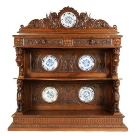 Italian Carved Walnut Figural Whatnot Etagere
