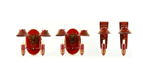 Two Pairs Tole Decorated Sconces