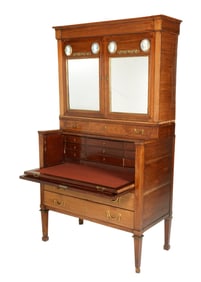 Mirrored Two Door Secretary with Portrait Plaques