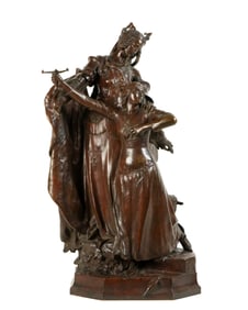 Bronze Group Joan of Arc and Queen signed Mercie