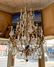 Italian Bronze Dore & Crystal 16 Light Chandelier