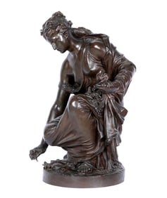 Henri Chapu Girl Gathering Flowers Bronze