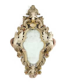 Early Italian Carved and Painted Figural Mirror