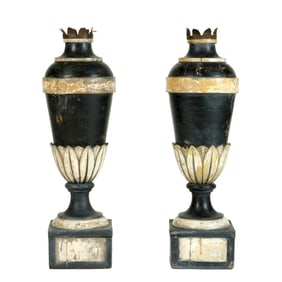 Pair Italian Painted Urn Form Pricket Tops