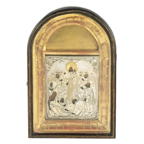 Russian Mother of God Silver and Gilt Framed Icon