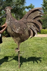 Exceptionally Large Iron Garden Rooster Sculpture