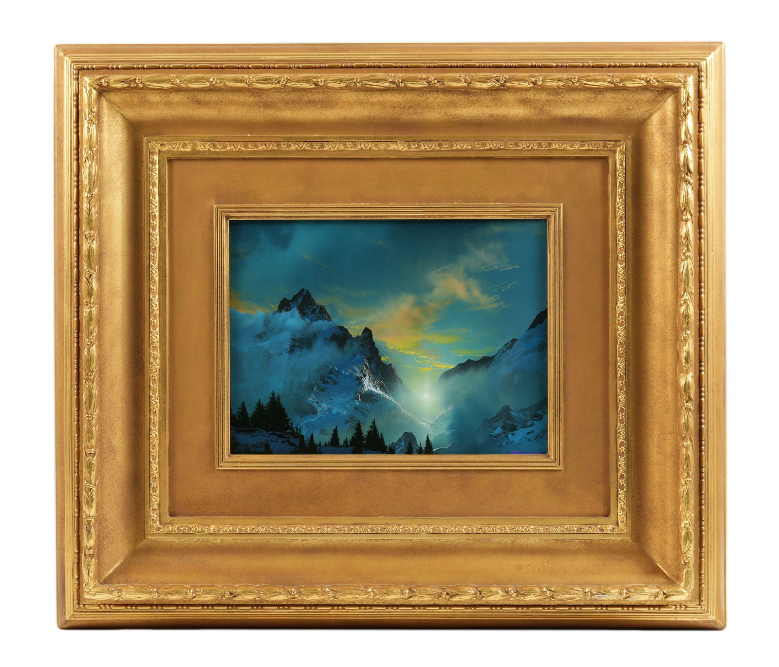 Dale Terbush More Than Ever My Love Landscape: TERBUSH, Dale, (American, 20th/21st Century): "More Than Ever, My Love", nocturnal mountainous landscape, Acrylic on Canvas, signed lower right (partially obscured by frame), signed and titled verso,