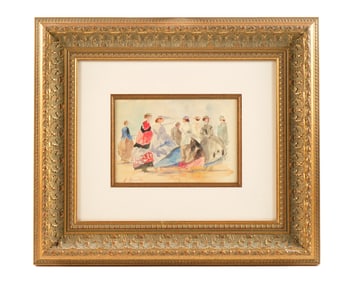 attr. Eugene Boudin Watercolor Painting of Women