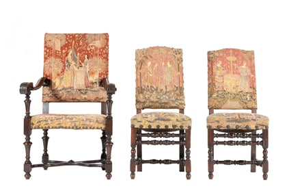 Three Needlepoint and Embroidered Antique Chairs