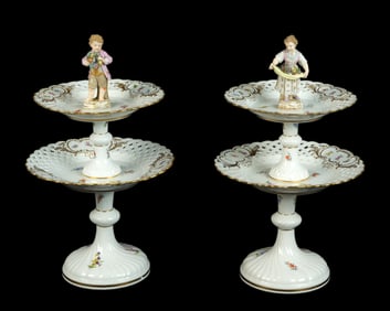 Pair Meissen Two Tier Compotes / Centerpieces