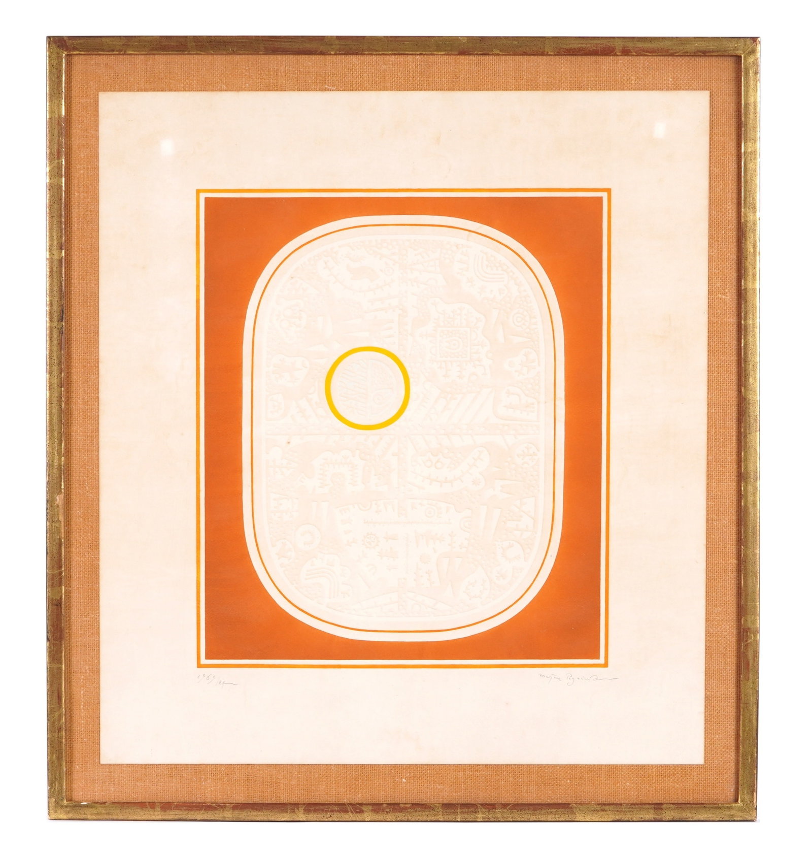 1969 Marjan Pogacnik Embossed Screenprint: POGACNIK, Marjan or Marijan, (Yugoslavian, 1920-2005): Untitled abstract Screenprint on Embossed Paper, pencil signed lower right, dated 1969 and numbered EA lower left, sight size 27.25" h. x 24.75"