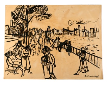 Bruno Krauskopf Brooklyn Bridge India Ink Drawing