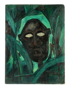 Oscar Thalinger African Mask in Jungle Painting