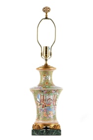 Chinese Porcelain Rose Medallion Decorated Lamp