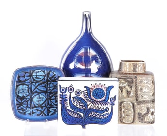 Four Royal Copenhagen Fajance Vases and Bowl