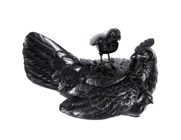 Japanese Meiji Bronze Hen Chick Bronze Koro Censer