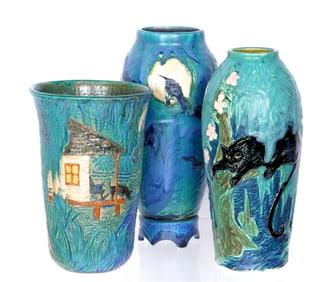 Three Martin Cushman Florida Faience Pottery Vases