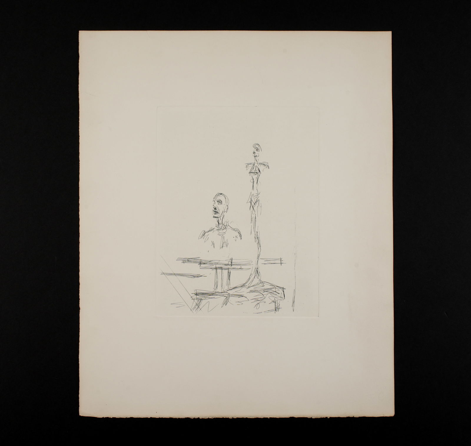 Alberto Giacometti The Search Etching: GIACOMETTI, Alberto, (Swiss, 1901-1966): "the Search", Etching on Paper, unsigned, plate size 10" x 7.75", sheet size 18.25" x 15". Condition: Minor toning, small tear upper edge, unframed. From the A