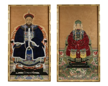 Pair Chinese Ancestral Portraits