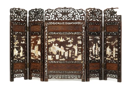 Chinese Carved Five Panel Table Screen