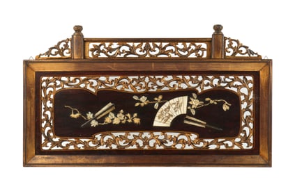 Chinese Bone Inlaid Carved Gilt Wood Panel