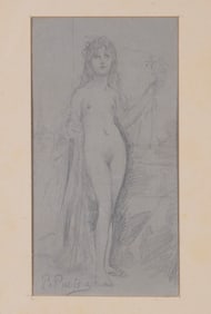 Pierre Puvis Pencil Sketch of Nude Woman