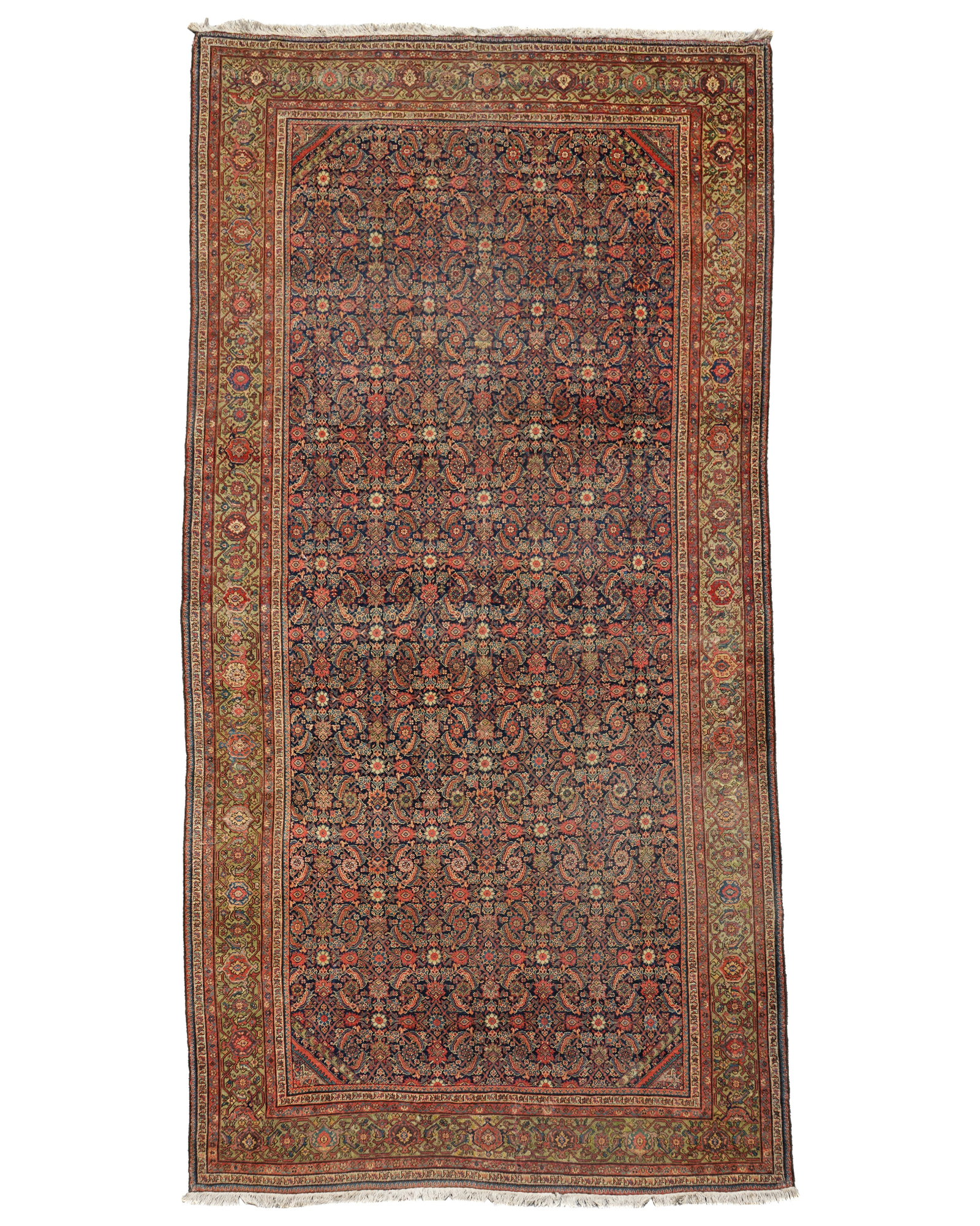 Large Antique Feraghan Rug Runner Carpet: 19th Century, 13' x 6' 10". Please see photos for condition. From the Alexander Raydon Gallery, Madison Ave, Manhattan. New York. Mr. Raydon was a well-known collector and dealer and passed away in 20