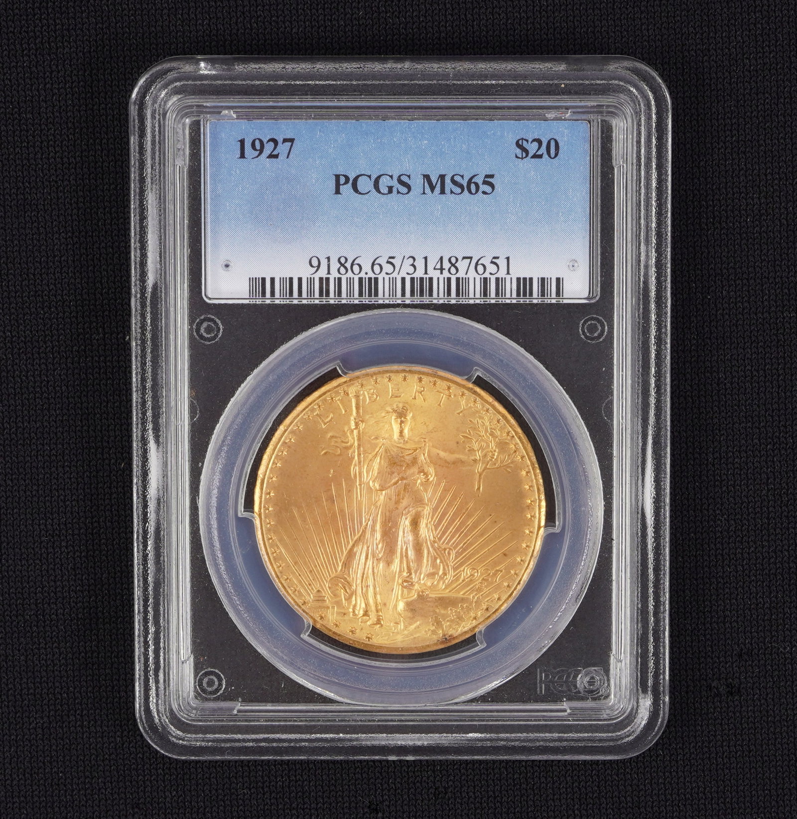 1927 St. Gaudens $20 Gold Coin PCGS MS65: Slabbed and graded by PCGS