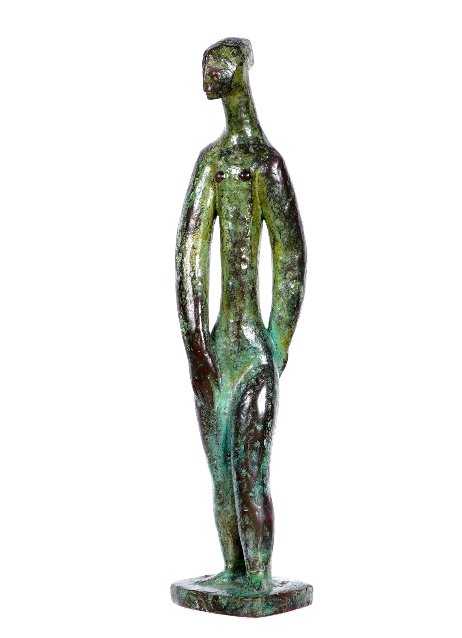 Modernist Bronze Sculpture of a Woman signed ANA: Patinated bronze modernist figure of a woman, signed ANA on base, overall 14..5" h.