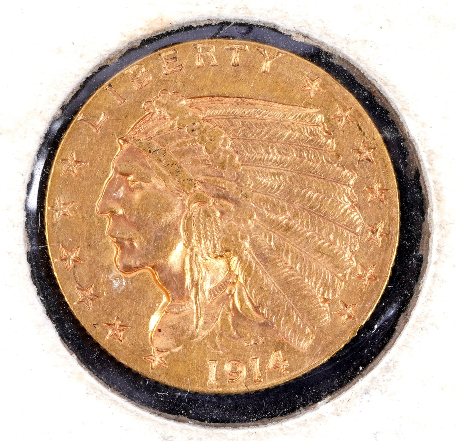United States $2.5 Dollar Indian Head Gold Coin: Ungraded, 1914-D, 8.36 grams 90% gold.