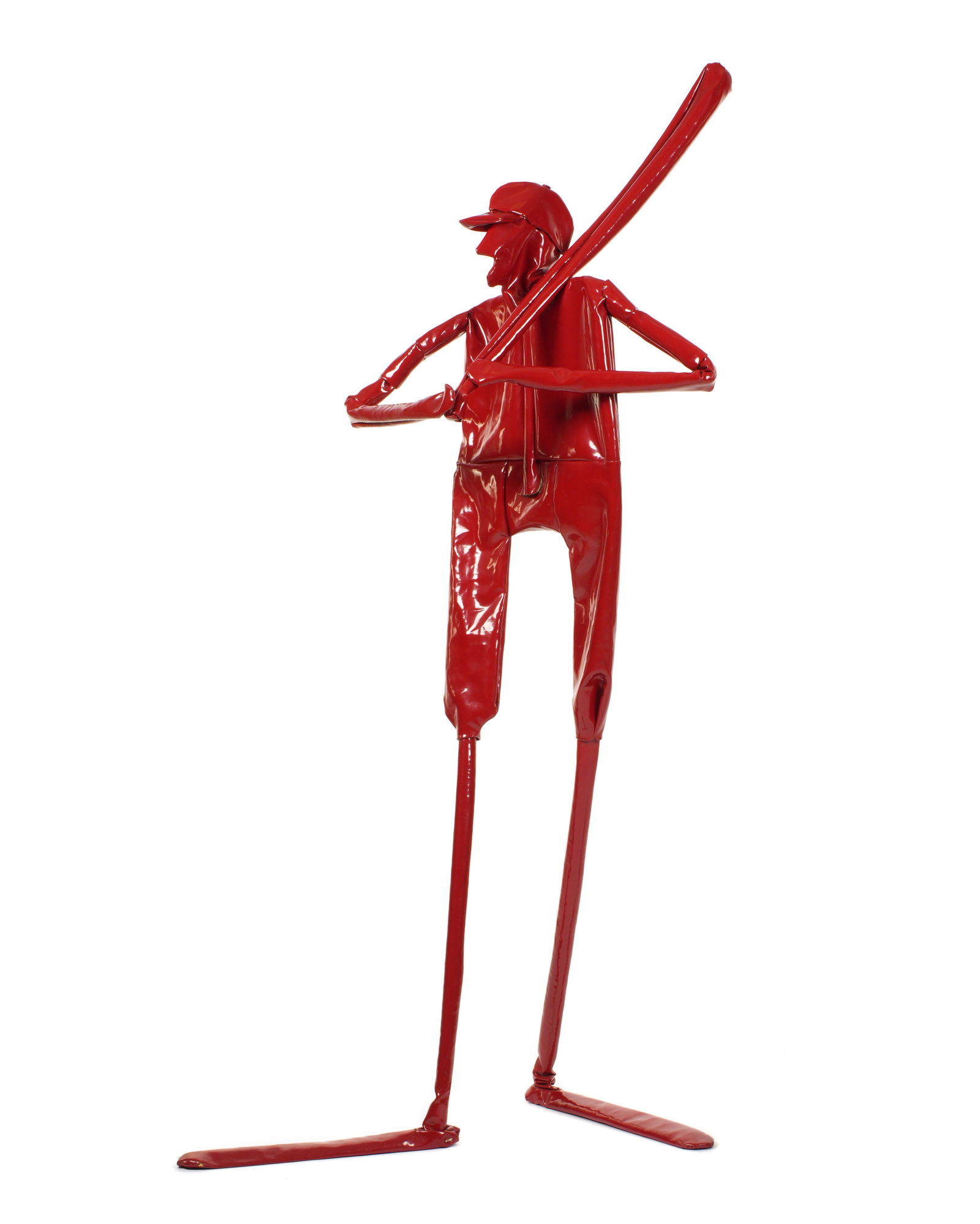 William Dickey King Abner Doubleday Sculpture: KING, William Dickey, (American, 1925-2015): Red vinyl over metal framework sculpture of a baseball player "Abner Doubleday", no visible signature, overall 76" h. x 37" x 31". Condition: Minor scrapes