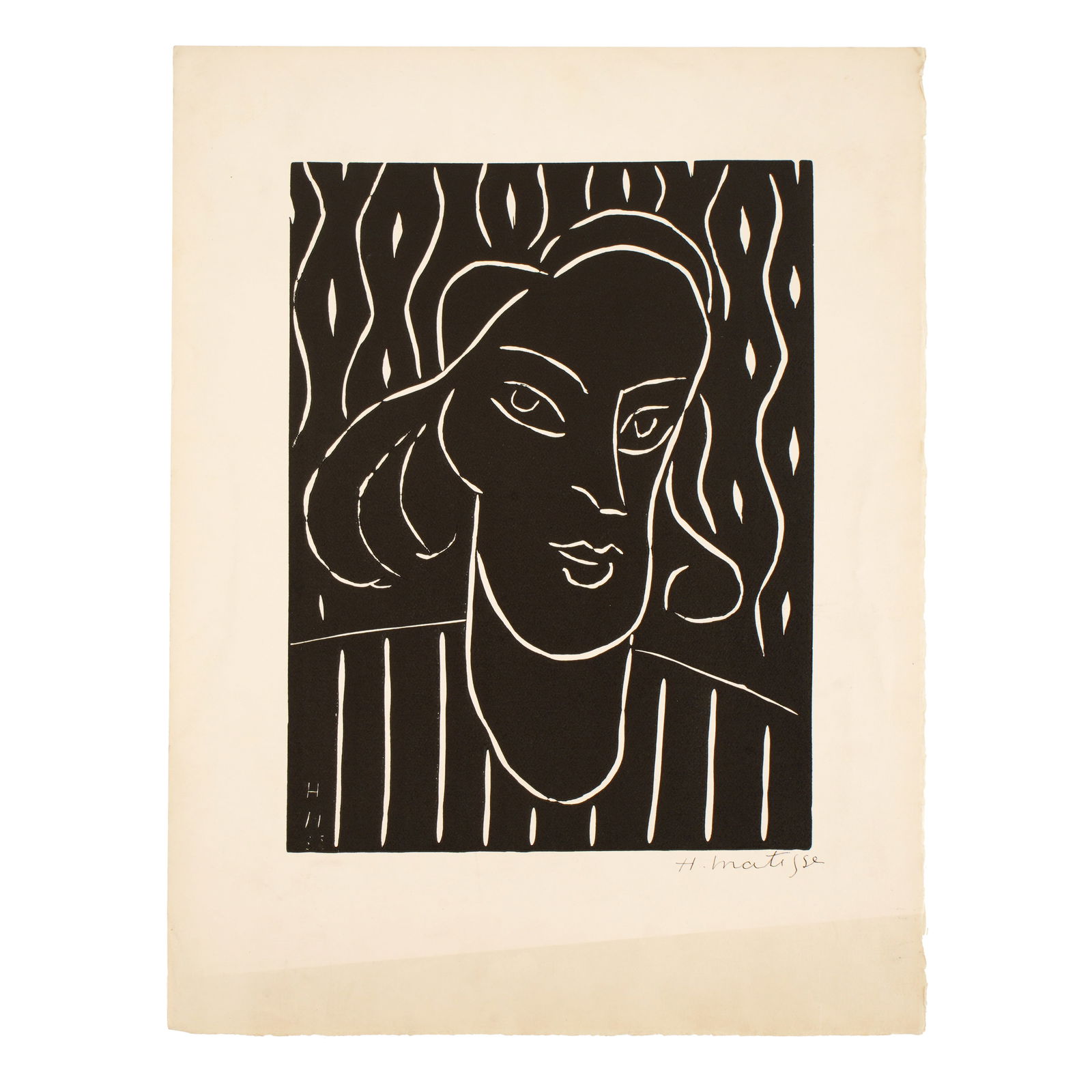 after Henri Matisse Teeny Linocut: after MATISSE, Henri, (French, 1869-1954): "Teeny", Linocut on Rives Paper, facsimile signature lower right, image size 11.5" x 8.75", sheet size 17" x 13". Condition: Toning line lower margin, minor