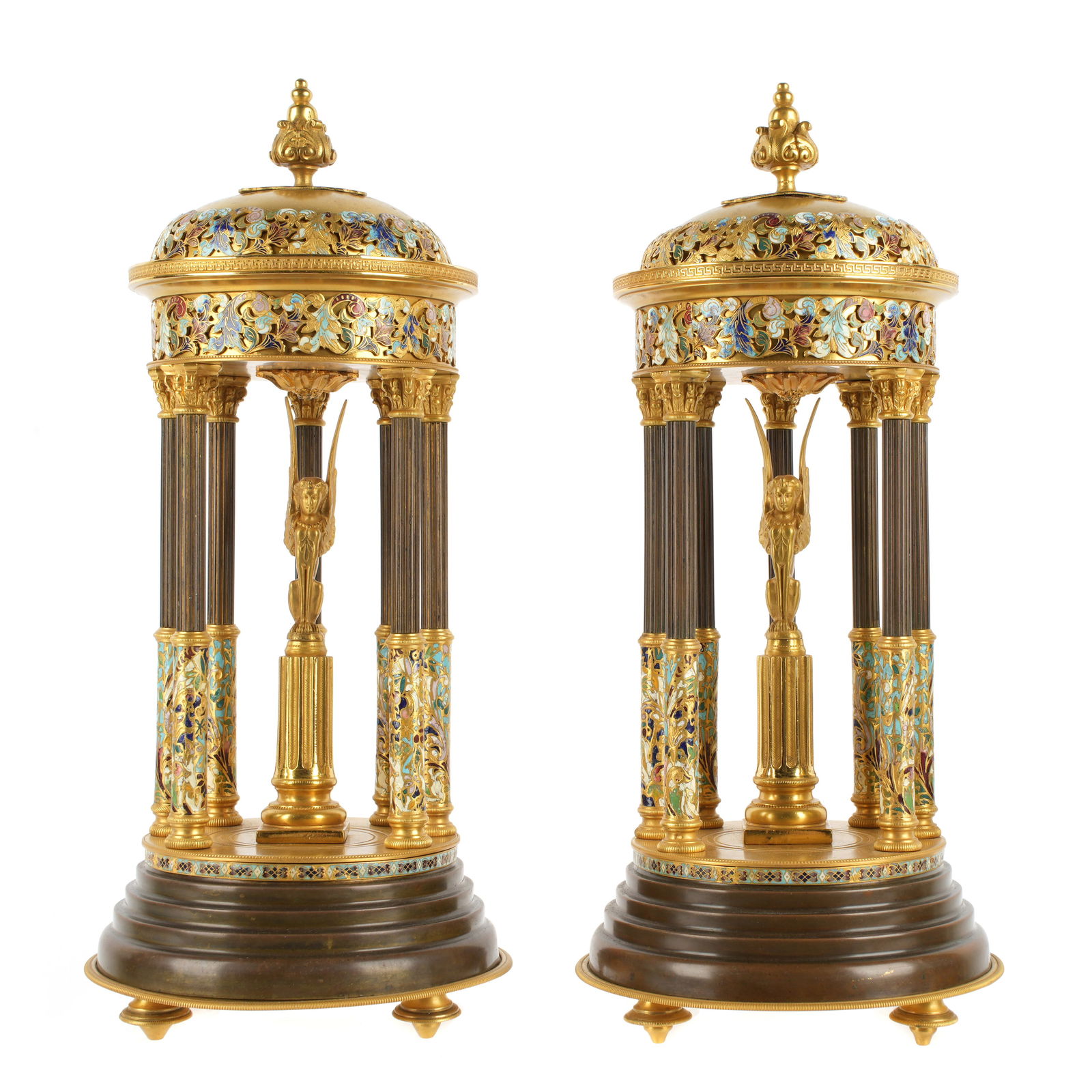 Pair French Bronze Enamel Rotunda Garniture (1 of 6)