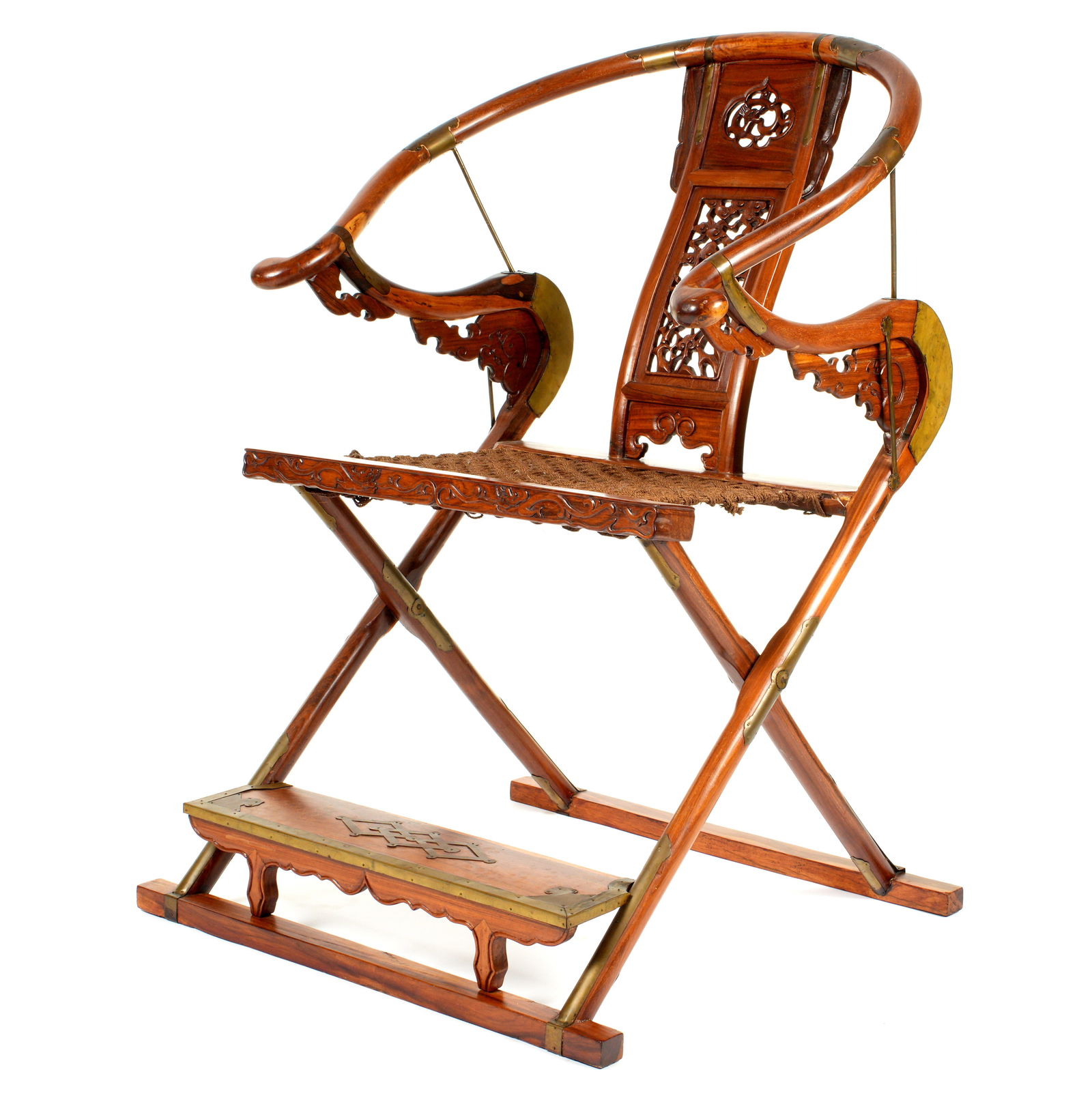 Chinese Carved Horseshoe Folding Campaign Chair (1 of 9)