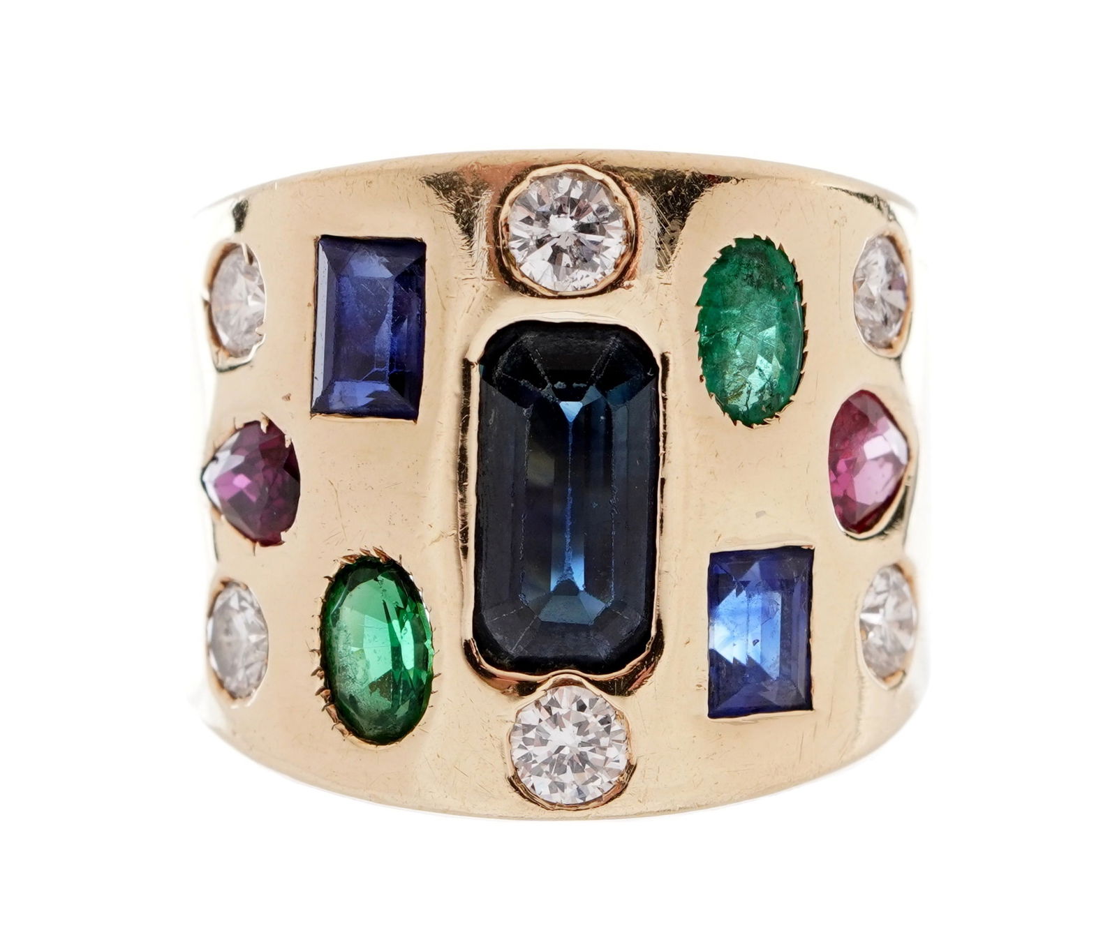 Gold 13 Multi Stone Cigar Band Ring (1 of 7)