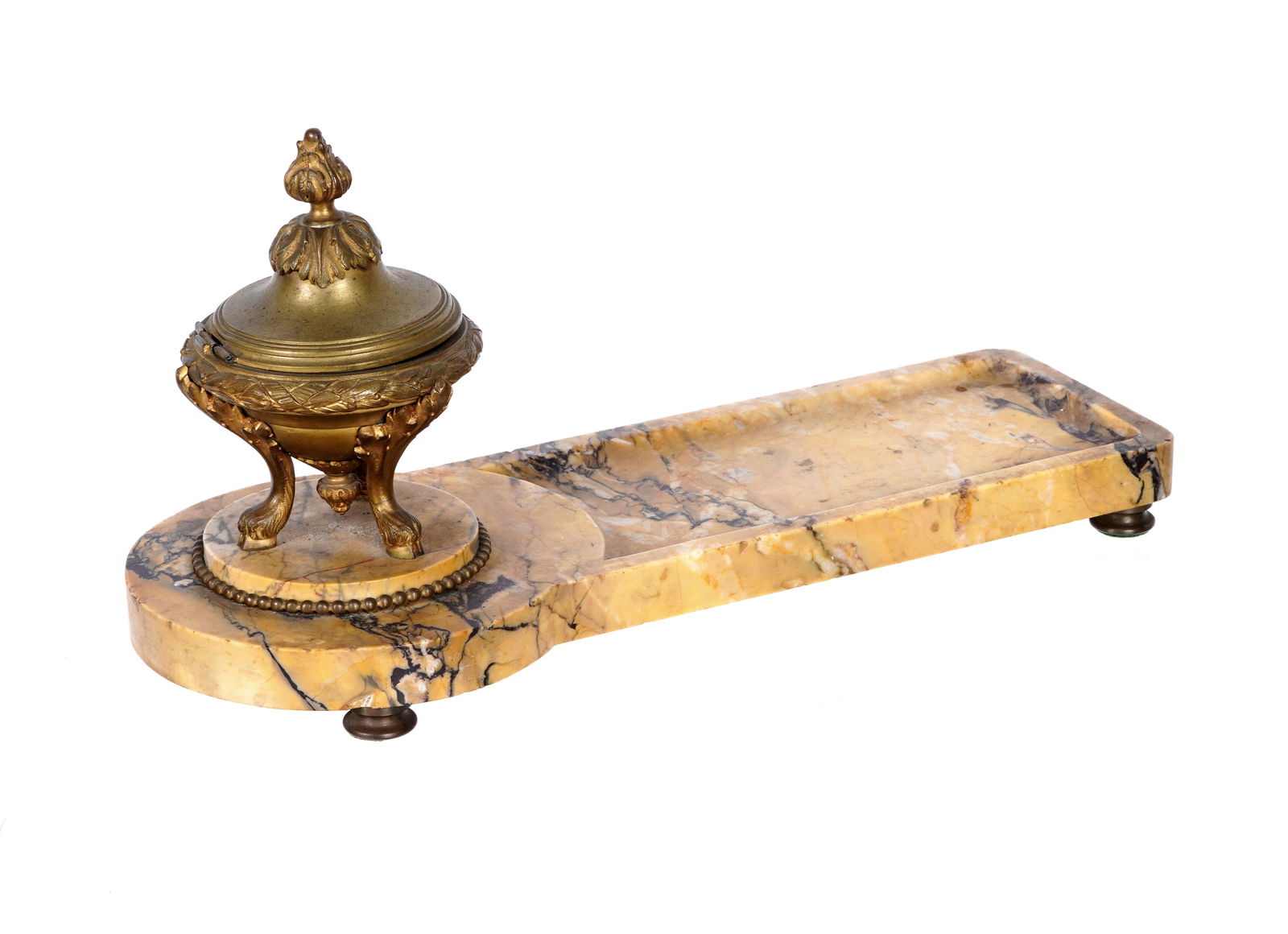 French Bronze Inkwell on Sienna Marble Tray (1 of 9)