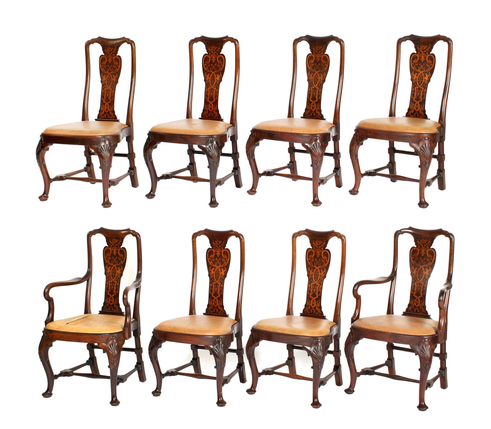 Eight Queen Anne Style Inlaid Dining Chairs (1 of 15)