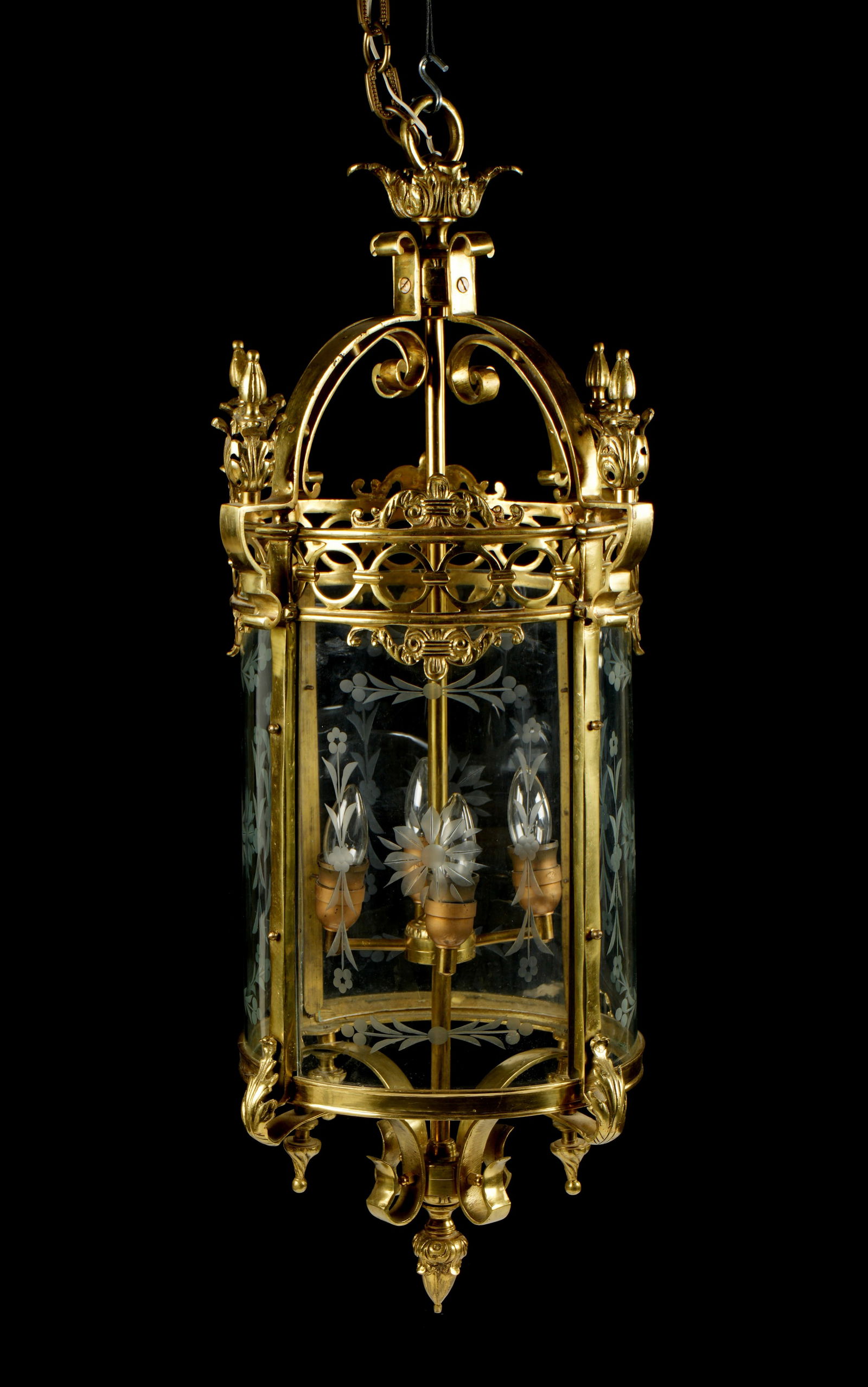 Large Bronze & Etched Glass Hanging Lantern (1 of 7)