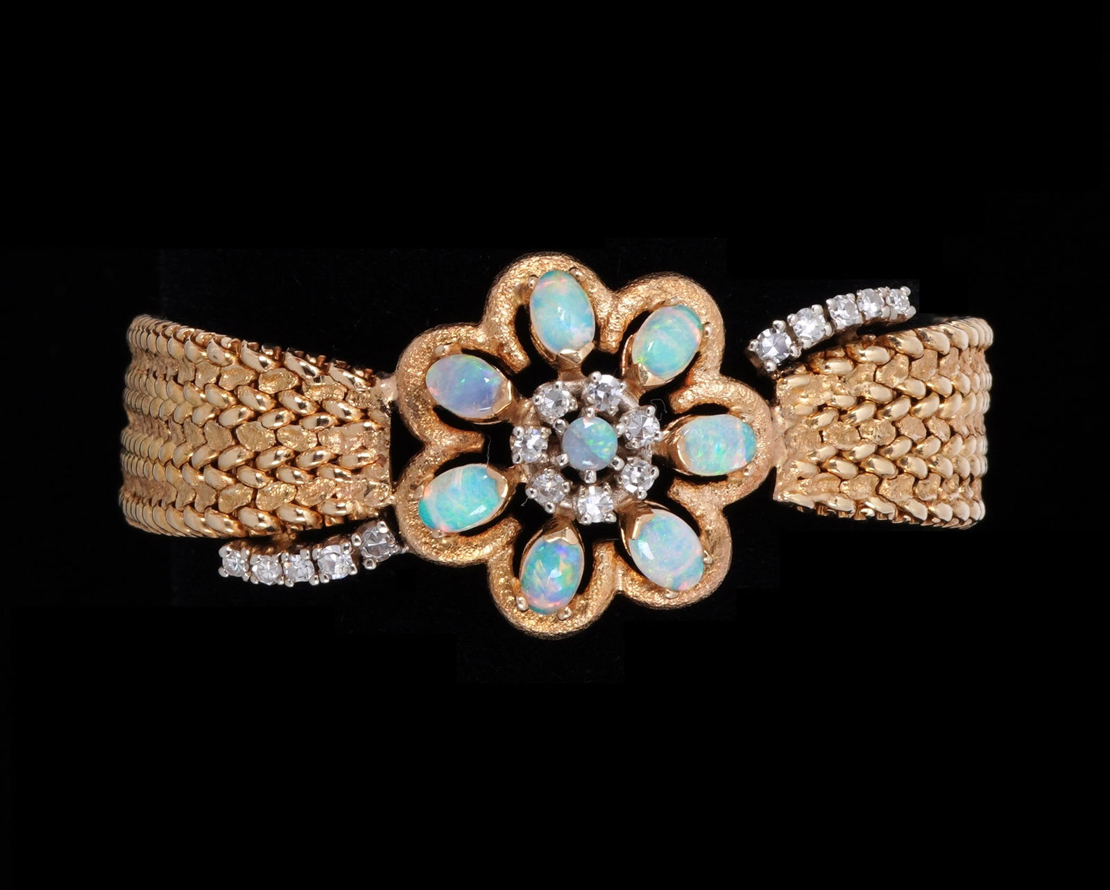 14k Gold Mesh Diamond and Opals Bracelet (1 of 5)